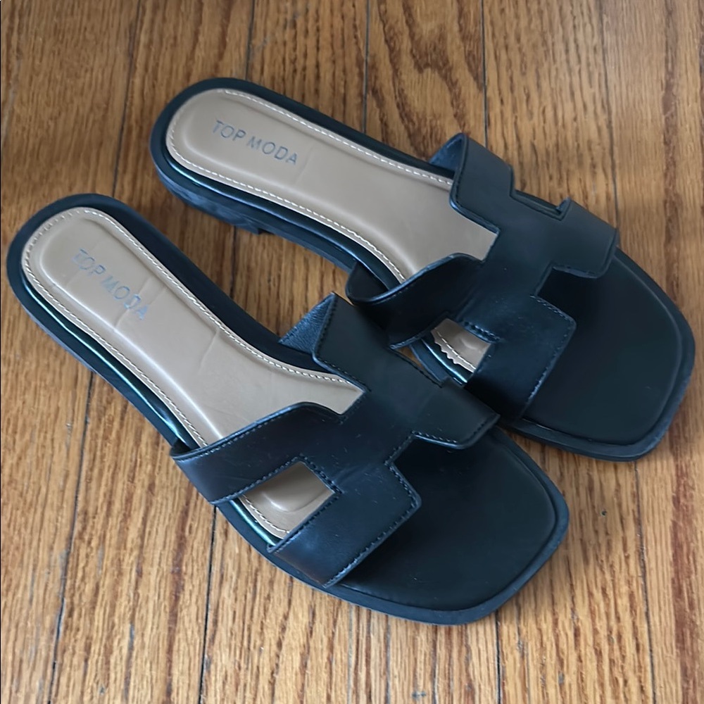 Top Moda Black Women's Slide Sandals